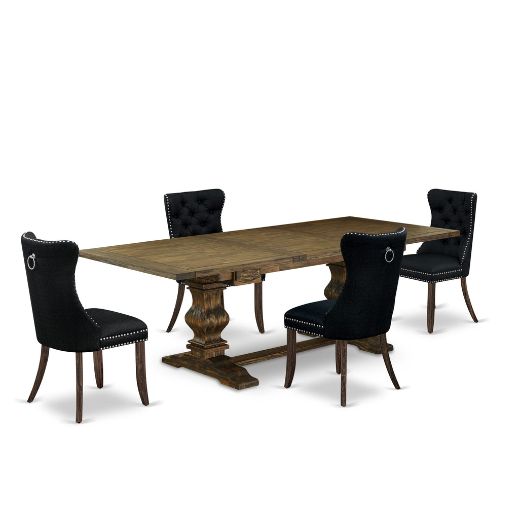 East West Furniture LADA5-07-T24 5 Piece Dining Set Consists of a Rectangle Wooden Table with Butterfly Leaf and 4 Upholstered Chairs, 42x92 Inch, Distressed Jacobean