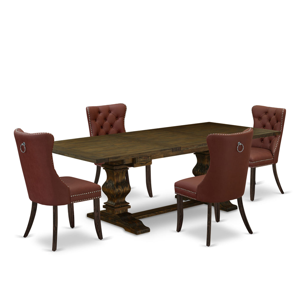 East West Furniture LADA5-07-T26 5 Piece Dinette Set Contains a Rectangle Wooden Table with Butterfly Leaf and 4 Parson Chairs, 42x92 Inch, Distressed Jacobean
