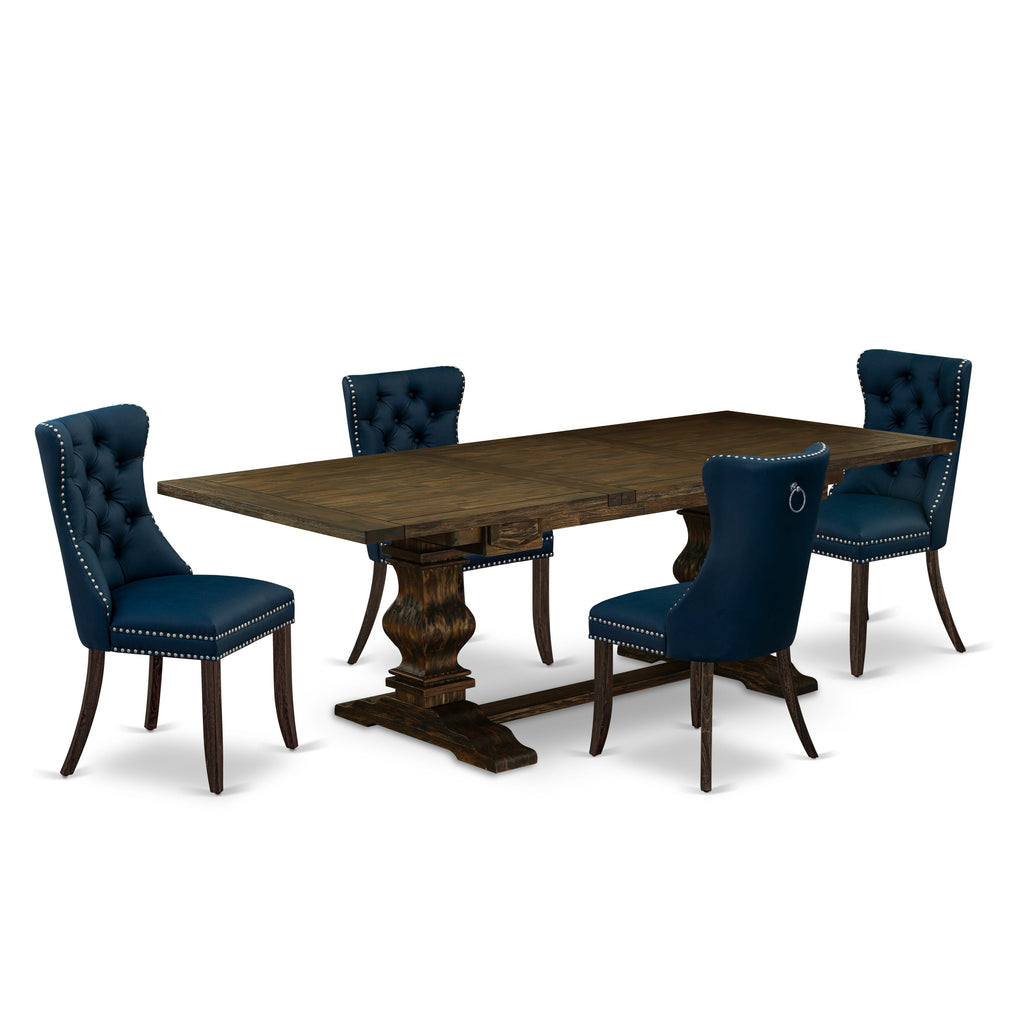 East West Furniture LADA5-07-T29 5 Piece Dining Table Set Includes a Rectangle Wooden Table with Butterfly Leaf and 4 Padded Chairs, 42x92 Inch, Distressed Jacobean