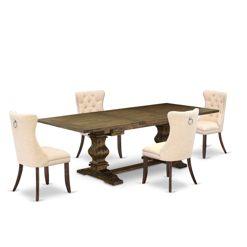 East West Furniture LADA5-07-T32 5 Piece Dining Table Set Contains a Rectangle Wooden Table with Butterfly Leaf and 4 Upholstered Chairs, 42x92 Inch, Distressed Jacobean