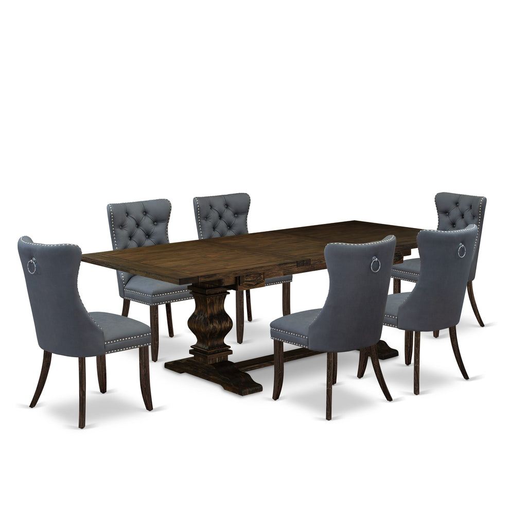 East West Furniture LADA7-07-T13 7 Piece Kitchen Set Contains a Rectangle Dining Table with Butterfly Leaf and 6 Upholstered Chairs, 42x92 Inch, Distressed Jacobean