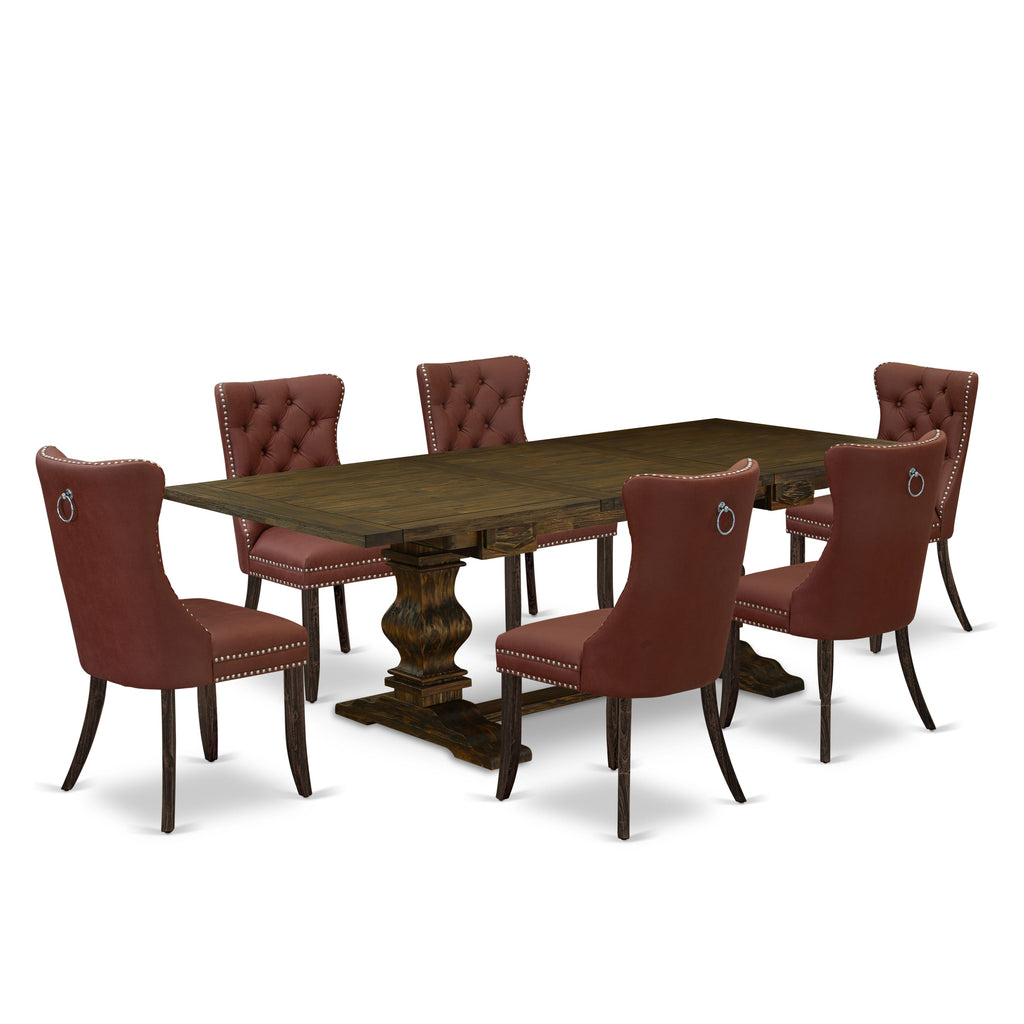 East West Furniture LADA7-07-T26 7 Piece Kitchen Set Consists of a Rectangle Dining Table with Butterfly Leaf and 6 Upholstered Chairs, 42x92 Inch, Distressed Jacobean