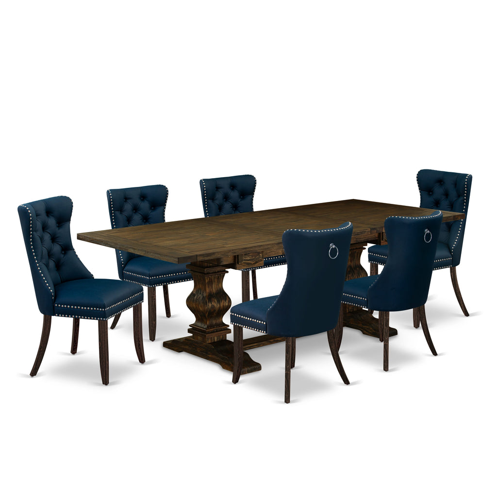 East West Furniture LADA7-07-T29 7 Piece Kitchen Set Contains a Rectangle Dining Table with Butterfly Leaf and 6 Upholstered Chairs, 42x92 Inch, Distressed Jacobean