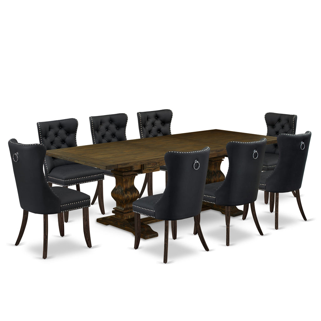 East West Furniture LADA9-07-T12 9 Piece Kitchen Table Set Includes a Rectangle Dining Table with Butterfly Leaf and 8 Parson Chairs, 42x92 Inch, Distressed Jacobean