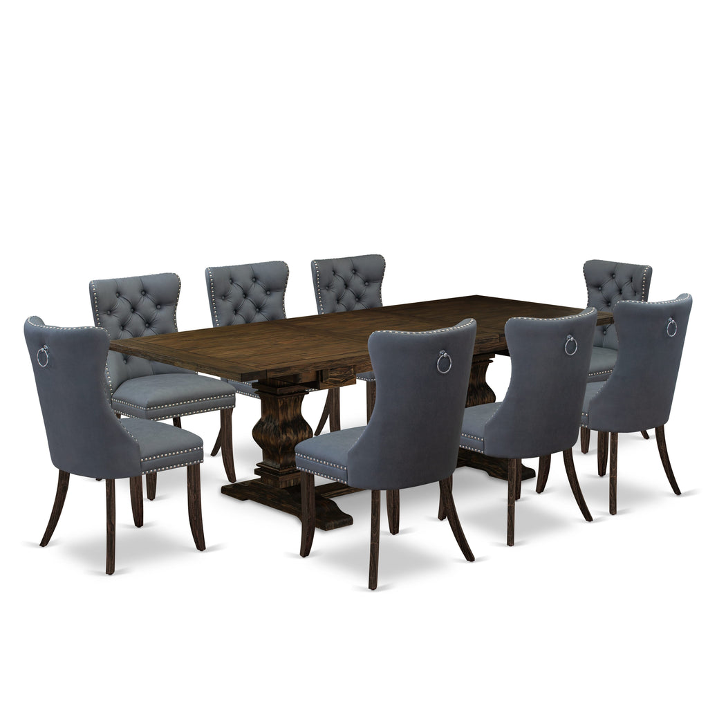 East West Furniture LADA9-07-T13 9 Piece Dinette Set Consists of a Rectangle Kitchen Table with Butterfly Leaf and 8 Parson Chairs, 42x92 Inch, Distressed Jacobean