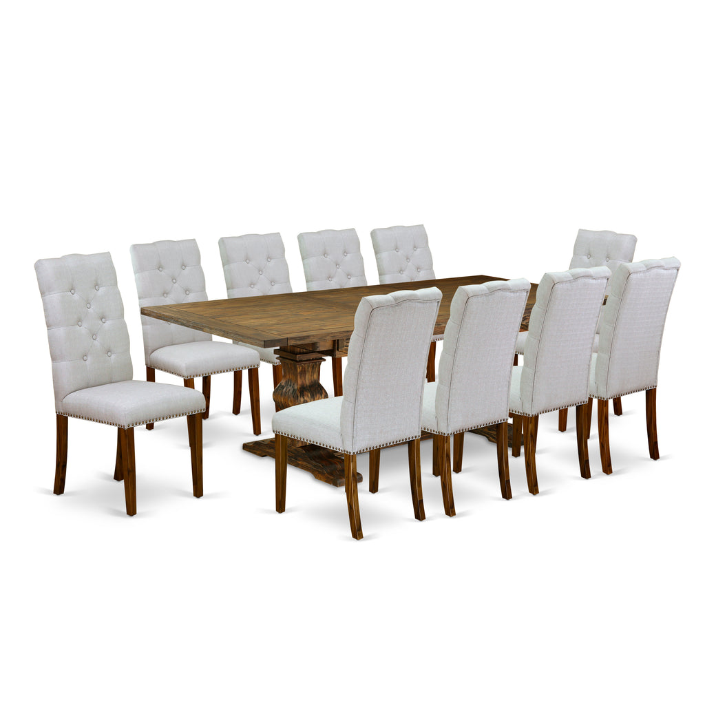 East West Furniture LAEL11-78-05 11 Piece Kitchen Table Set Includes a Rectangle Dining Table with Butterfly Leaf and 10 Grey Linen Fabric Parson Dining Chairs, 42x92 Inch, Jacobean
