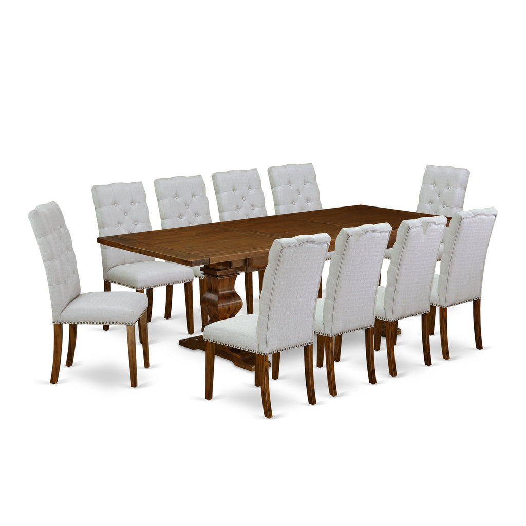 East West Furniture LAEL11-88-05 11 Piece Modern Dining Table Set Includes a Rectangle Wooden Table with Butterfly Leaf and 10 Grey Linen Fabric Parsons Chairs, 42x92 Inch, Walnut