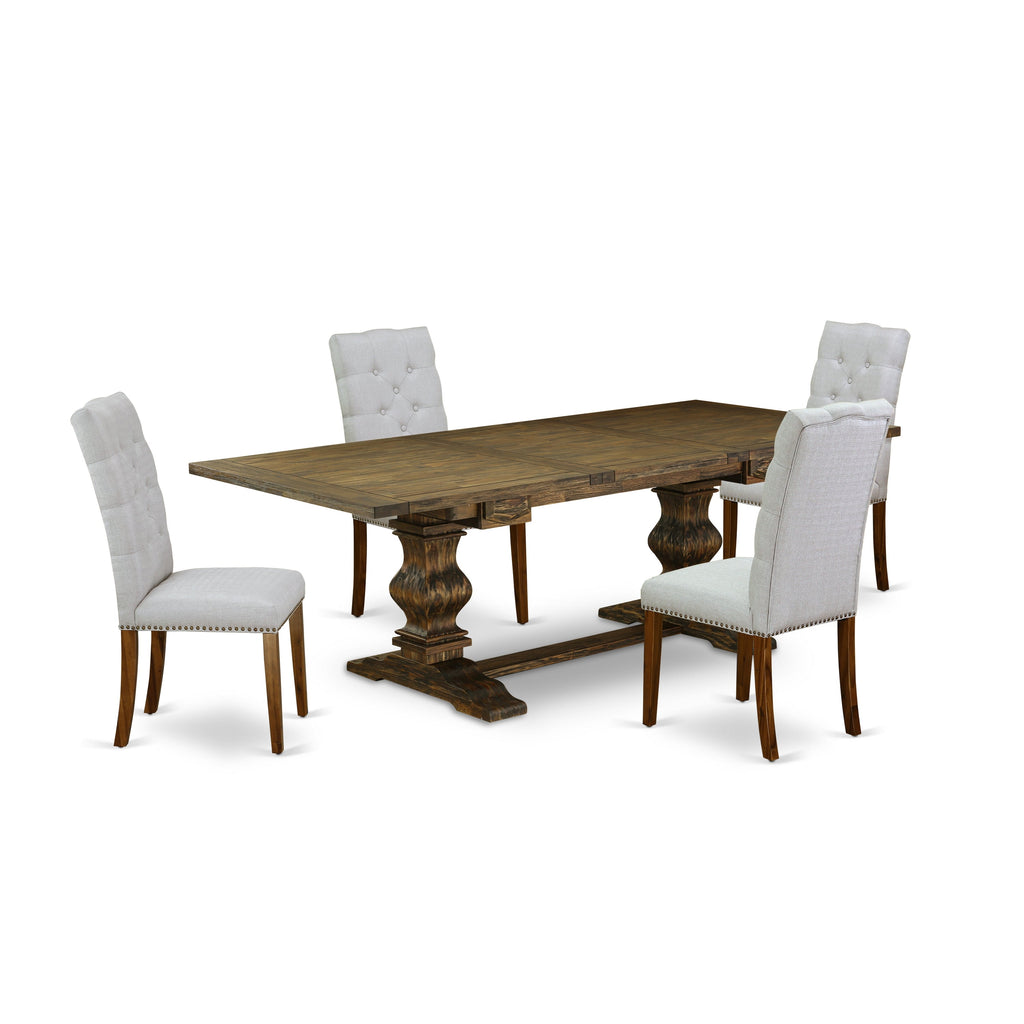 East West Furniture LAEL5-78-05 5 Piece Dining Table Set for 4 Includes a Rectangle Kitchen Table with Butterfly Leaf and 4 Grey Linen Fabric Parsons Dining Chairs, 42x92 Inch, Jacobean