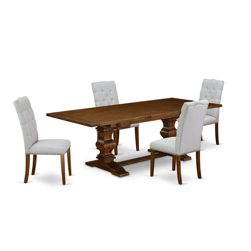 East West Furniture LAEL5-88-05 5 Piece Dining Table Set for 4 Includes a Rectangle Kitchen Table with Butterfly Leaf and 4 Grey Linen Fabric Parson Dining Chairs, 42x92 Inch, Walnut