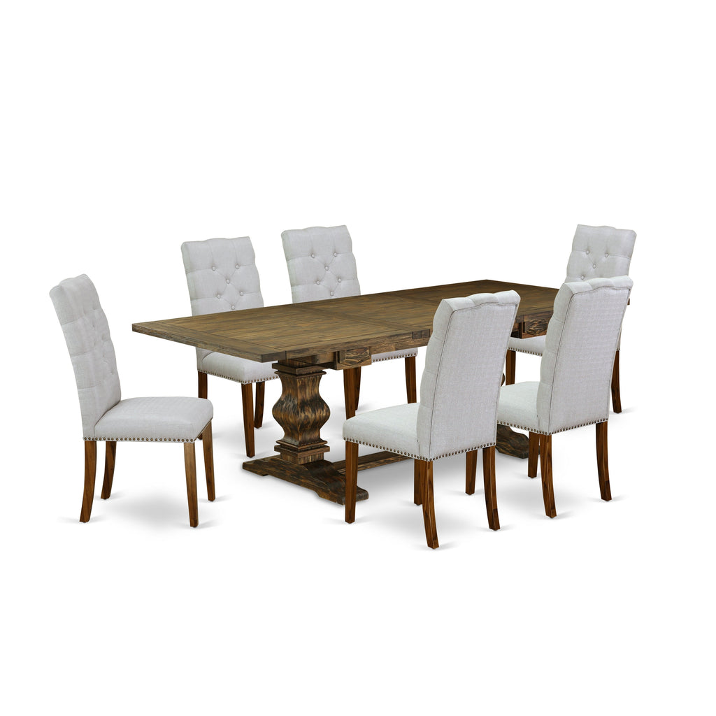 East West Furniture LAEL7-78-05 7 Piece Modern Dining Table Set Consist of a Rectangle Wooden Table with Butterfly Leaf and 6 Grey Linen Fabric Parson Dining Chairs, 42x92 Inch, Jacobean