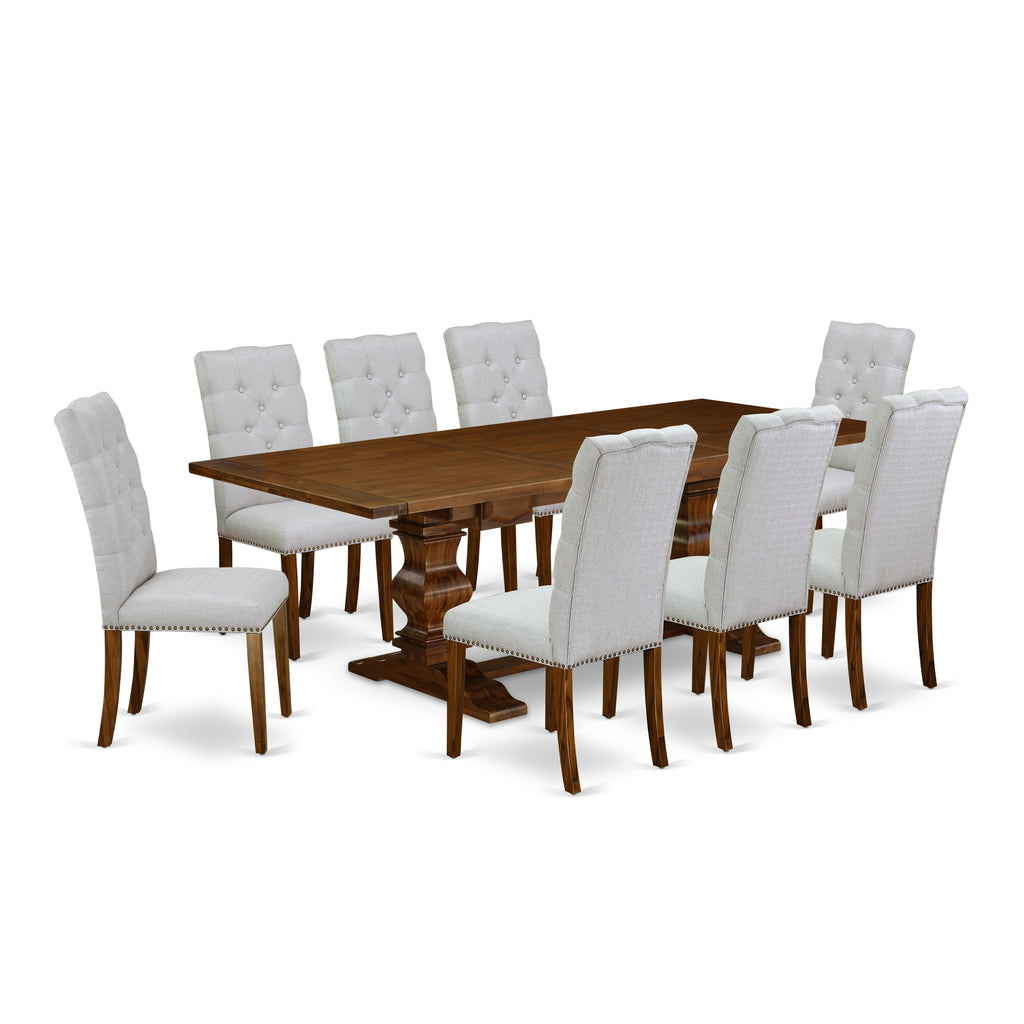 East West Furniture LAEL9-88-05 9 Piece Dining Set Includes a Rectangle Dining Room Table with Butterfly Leaf and 8 Grey Linen Fabric Upholstered Chairs, 42x92 Inch, Walnut