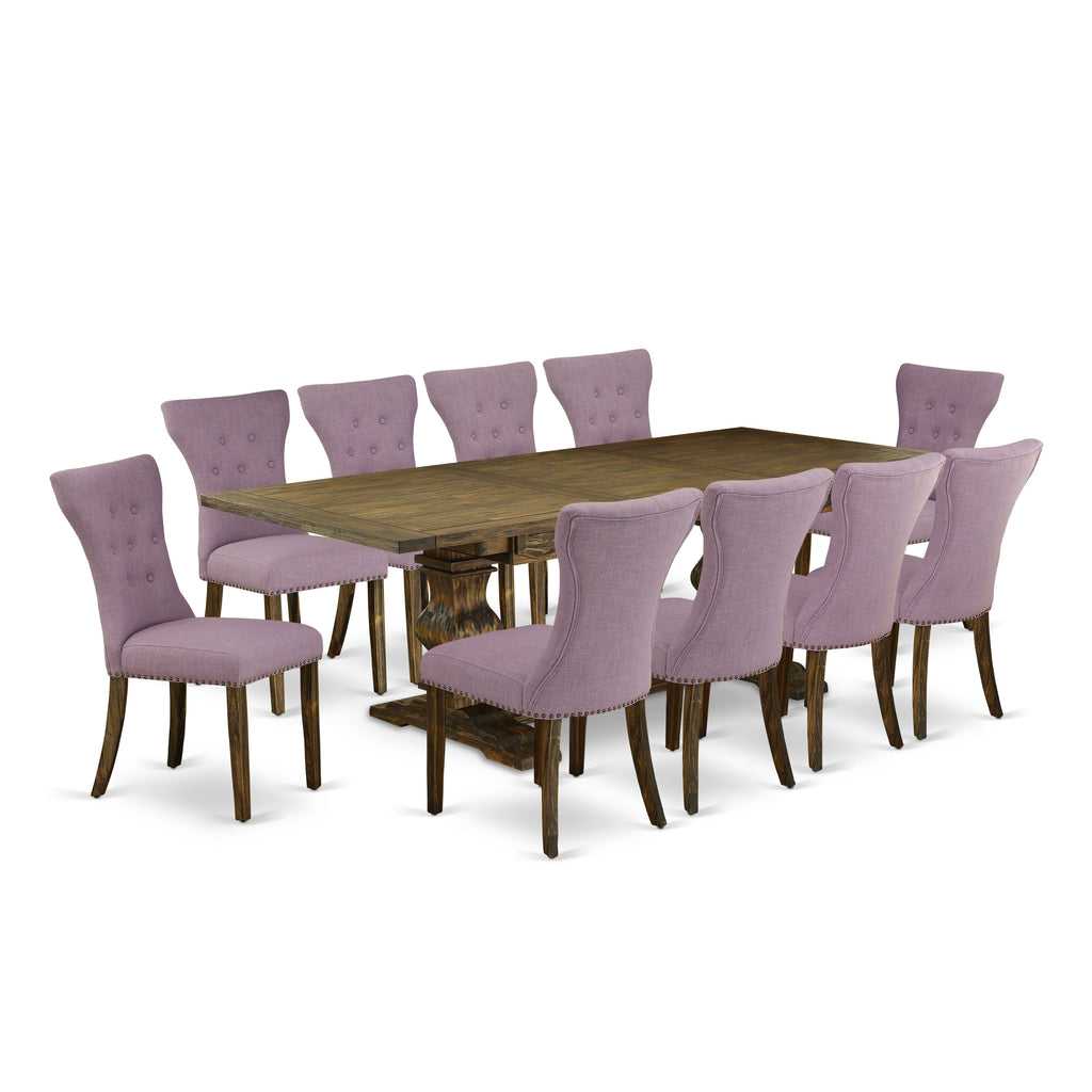 East West Furniture LAGA11-77-40 11 Piece Dinette Set Includes a Rectangle Dining Room Table with Butterfly Leaf and 10 Dahlia Linen Fabric Parson Dining Chairs, 42x92 Inch, Jacobean