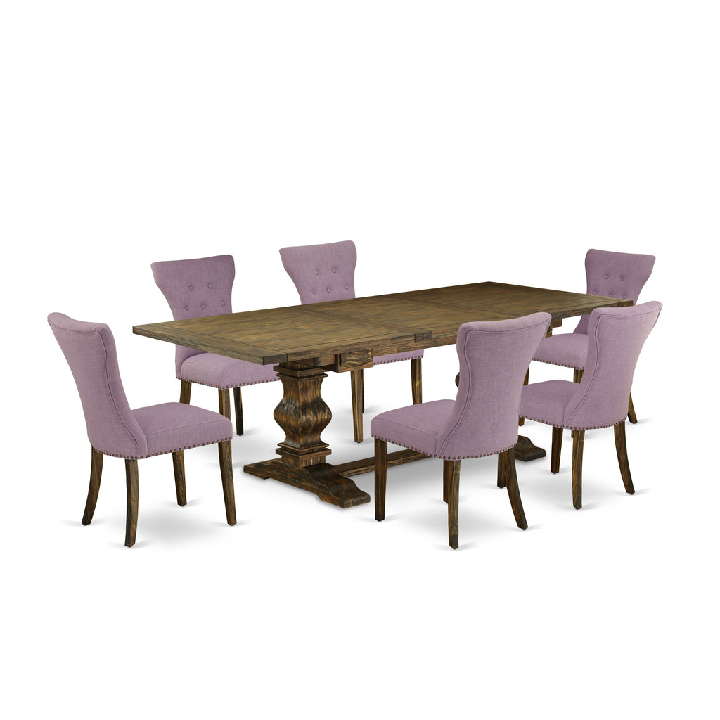 East West Furniture LAGA7-77-40 7 Piece Dining Set Consist of a Rectangle Dining Room Table with Butterfly Leaf and 6 Dahlia Linen Fabric Upholstered Chairs, 42x92 Inch, Jacobean