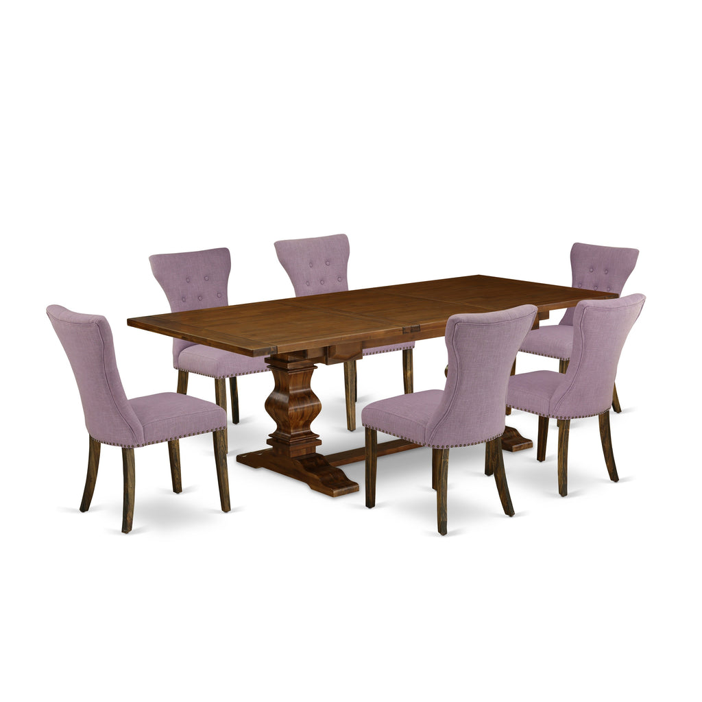 East West Furniture LAGA7-87-40 7 Piece Dining Table Set Consist of a Rectangle Wooden Table with Butterfly Leaf and 6 Dahlia Linen Fabric Parson Dining Chairs, 42x92 Inch, Walnut