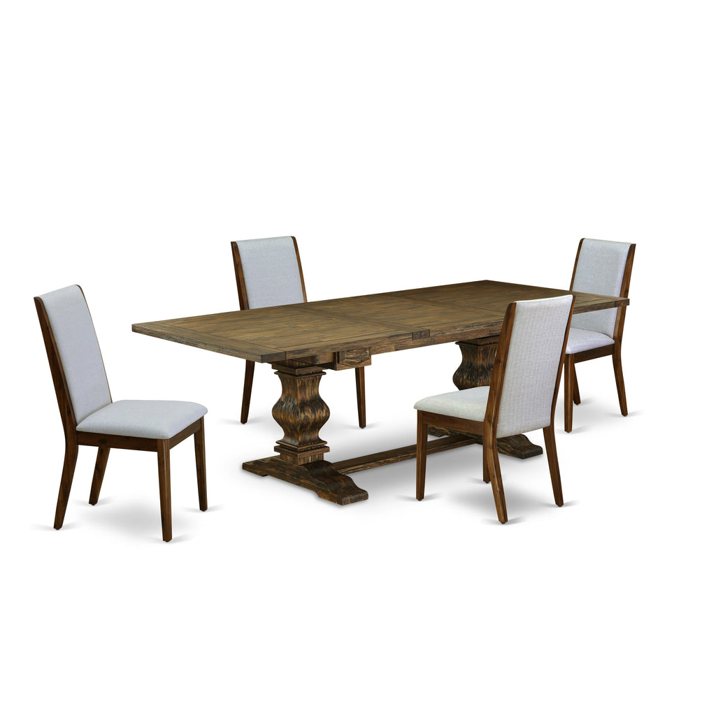 East West Furniture LALA5-78-05 5 Piece Dining Room Table Set Includes a Rectangle Kitchen Table with Butterfly Leaf and 4 Grey Linen Fabric Parsons Dining Chairs, 42x92 Inch, Jacobean