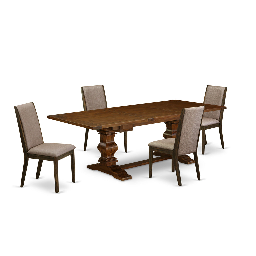 East West Furniture LALA5-87-16 5 Piece Dining Table Set for 4 Includes a Rectangle Kitchen Table with Butterfly Leaf and 4 Dark Khaki Linen Fabric Parsons Chairs, 42x92 Inch, Walnut