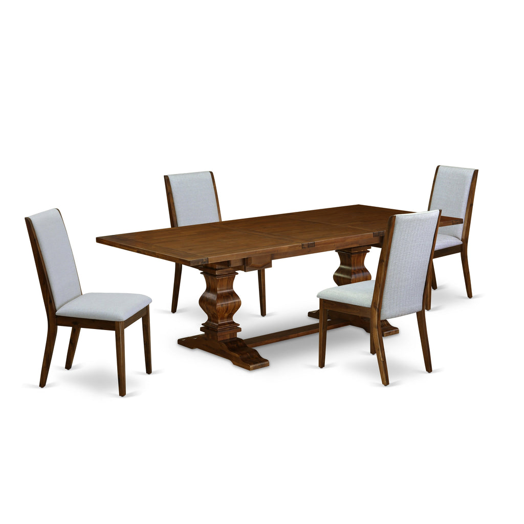 East West Furniture LALA5-88-05 5 Piece Dining Room Furniture Set Includes a Rectangle Wooden Table with Butterfly Leaf and 4 Grey Linen Fabric Upholstered Chairs, 42x92 Inch, Walnut