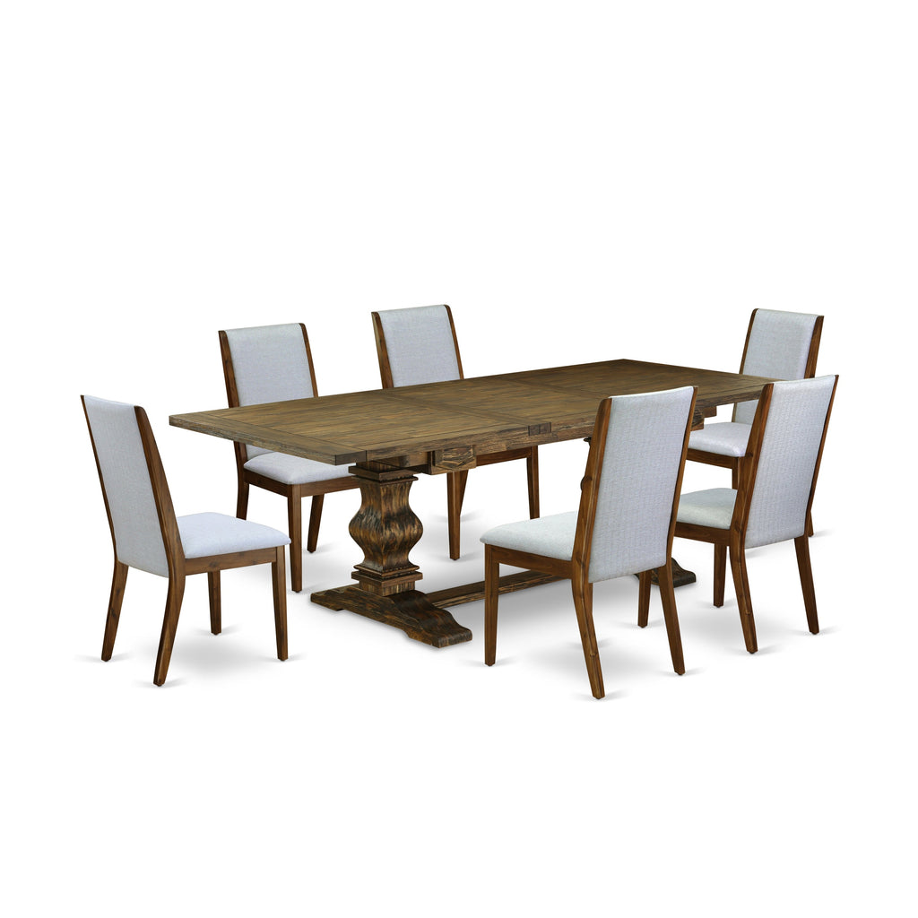 East West Furniture LALA7-78-05 7 Piece Dining Set Consist of a Rectangle Dining Room Table with Butterfly Leaf and 6 Grey Linen Fabric Upholstered Chairs, 42x92 Inch, Jacobean