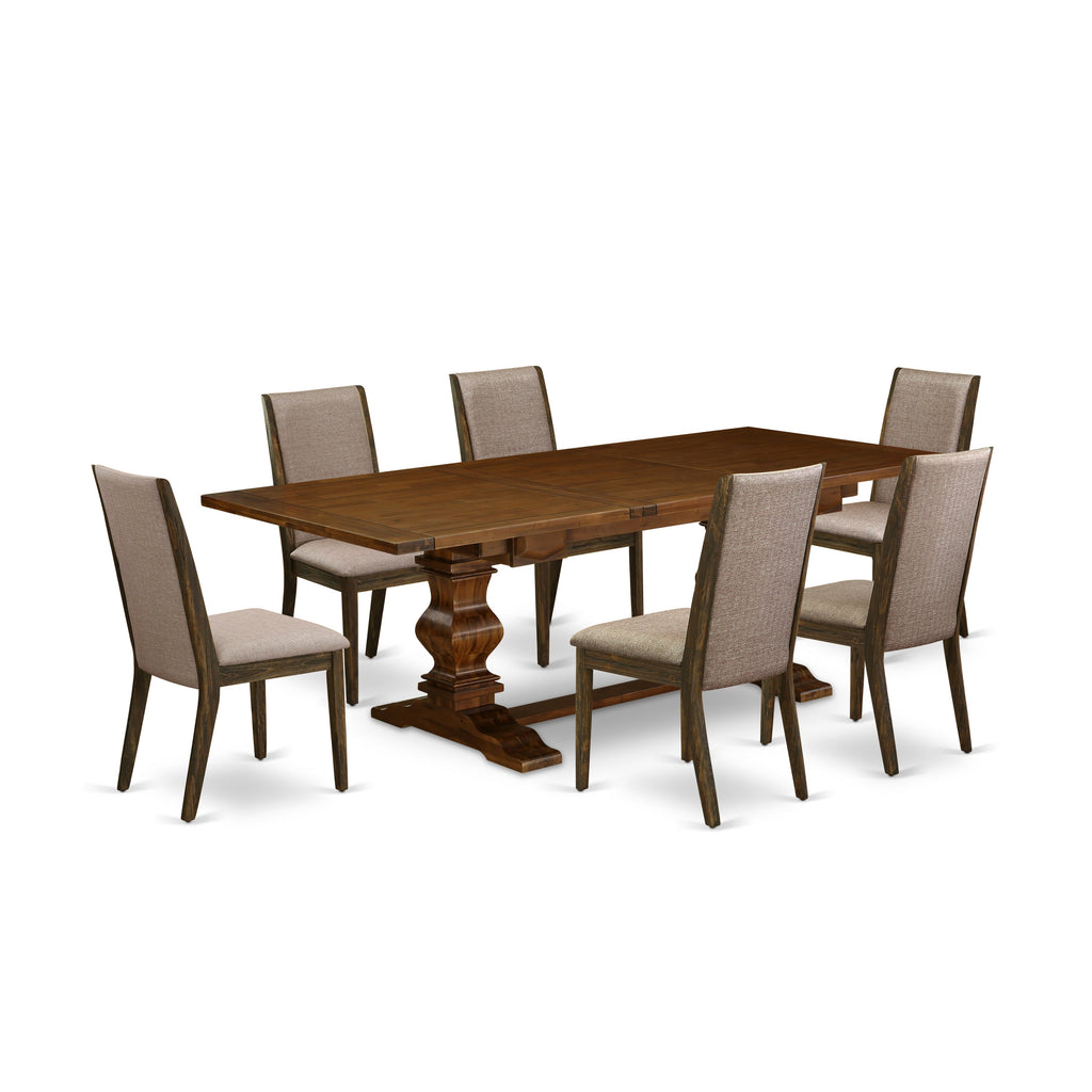 East West Furniture LALA7-87-16 7 Piece Dining Table Set Consist of a Rectangle Wooden Table with Butterfly Leaf and 6 Dark Khaki Linen Fabric Upholstered Chairs, 42x92 Inch, Walnut