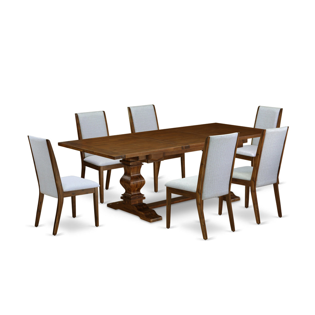 East West Furniture LALA7-88-05 7 Piece Dining Set Consist of a Rectangle Dining Room Table with Butterfly Leaf and 6 Grey Linen Fabric Upholstered Parson Chairs, 42x92 Inch, Walnut