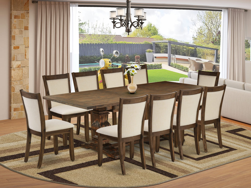 East West Furniture LAMZ11-N7-32 11 Piece Kitchen Table Set Includes a Rectangle Dining Table with Butterfly Leaf and 10 Light Beige Linen Fabric Upholstered Chairs, 42x92 Inch, Walnut