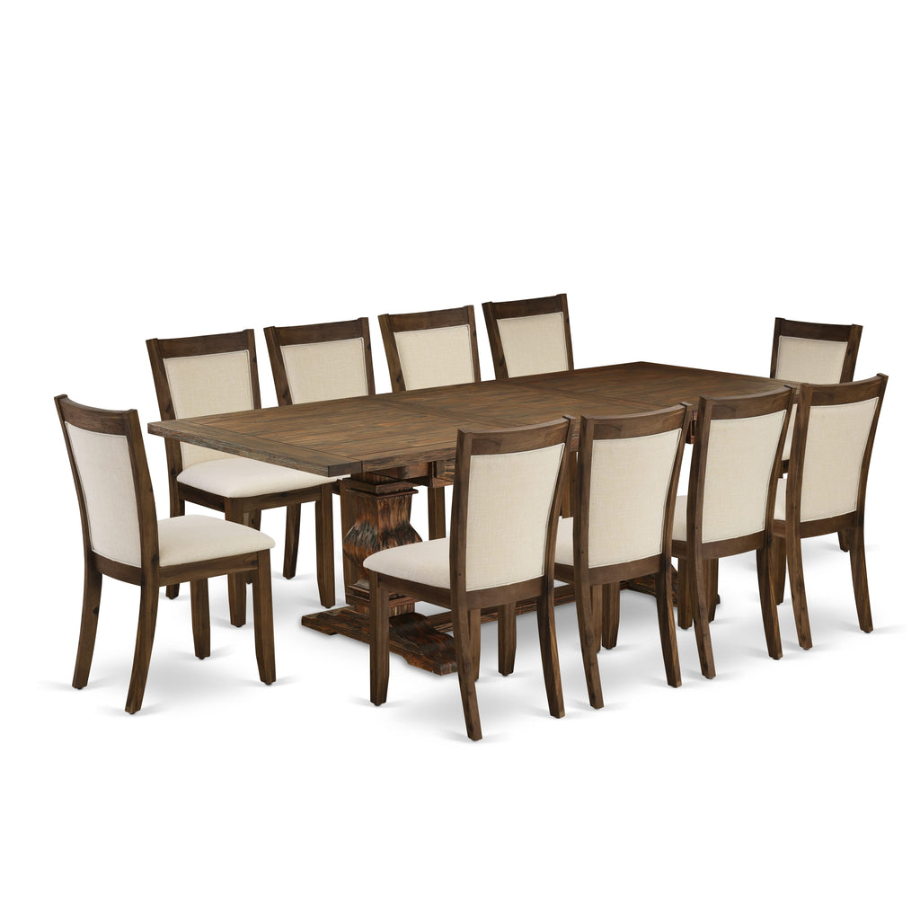 East West Furniture LAMZ11-N7-32 11 Piece Kitchen Table Set Includes a Rectangle Dining Table with Butterfly Leaf and 10 Light Beige Linen Fabric Upholstered Chairs, 42x92 Inch, Walnut
