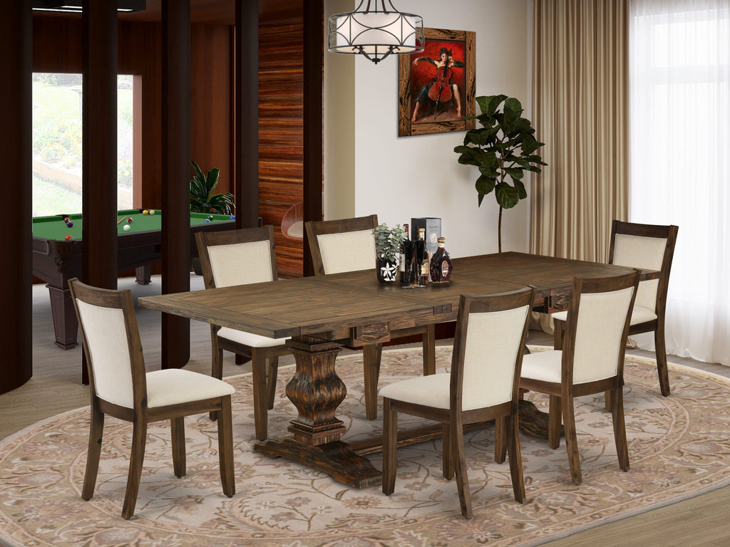 East West Furniture LAMZ7-N7-32 7 Piece Dining Set Consist of a Rectangle Dining Room Table with Butterfly Leaf and 6 Light Beige Linen Fabric Upholstered Chairs, 42x92 Inch, Walnut
