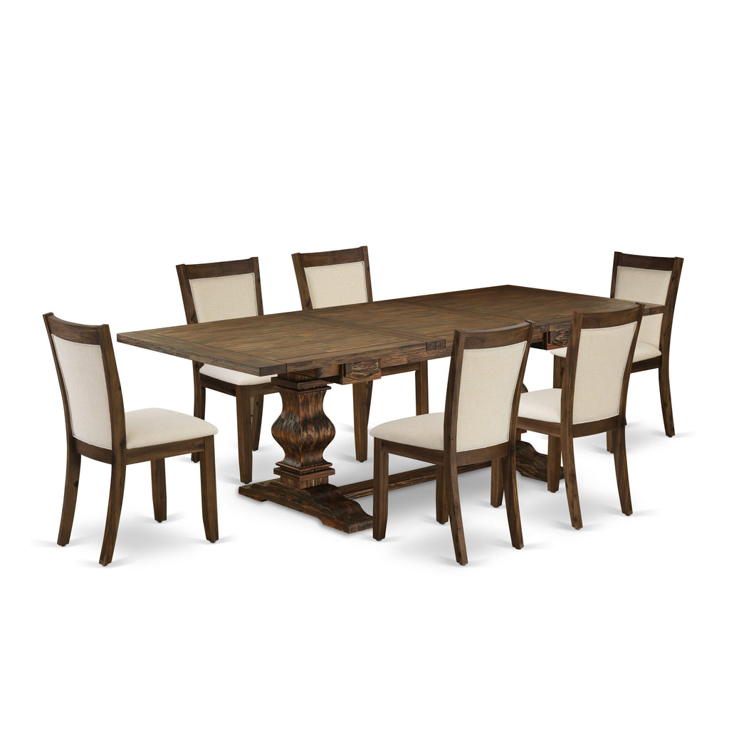 East West Furniture LAMZ7-N7-32 7 Piece Dining Set Consist of a Rectangle Dining Room Table with Butterfly Leaf and 6 Light Beige Linen Fabric Upholstered Chairs, 42x92 Inch, Walnut