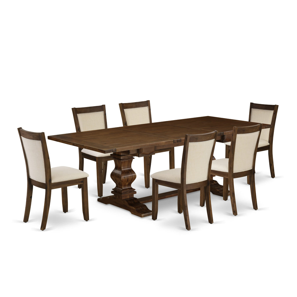 East West Furniture LAMZ7-N8-32 7 Piece Dining Table Set Consist of a Rectangle Dining Room Table with Butterfly Leaf and 6 Light Beige Linen Fabric Parson Chairs, 42x92 Inch, Walnut