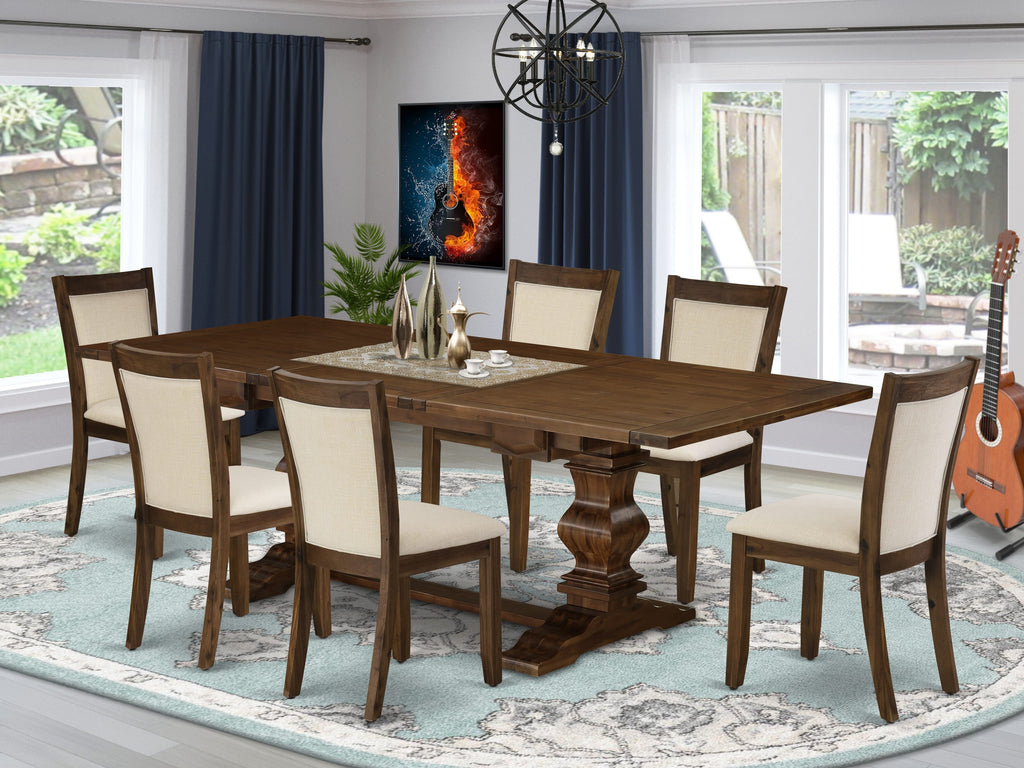 East West Furniture LAMZ7-N8-32 7 Piece Dining Table Set Consist of a Rectangle Dining Room Table with Butterfly Leaf and 6 Light Beige Linen Fabric Parson Chairs, 42x92 Inch, Walnut