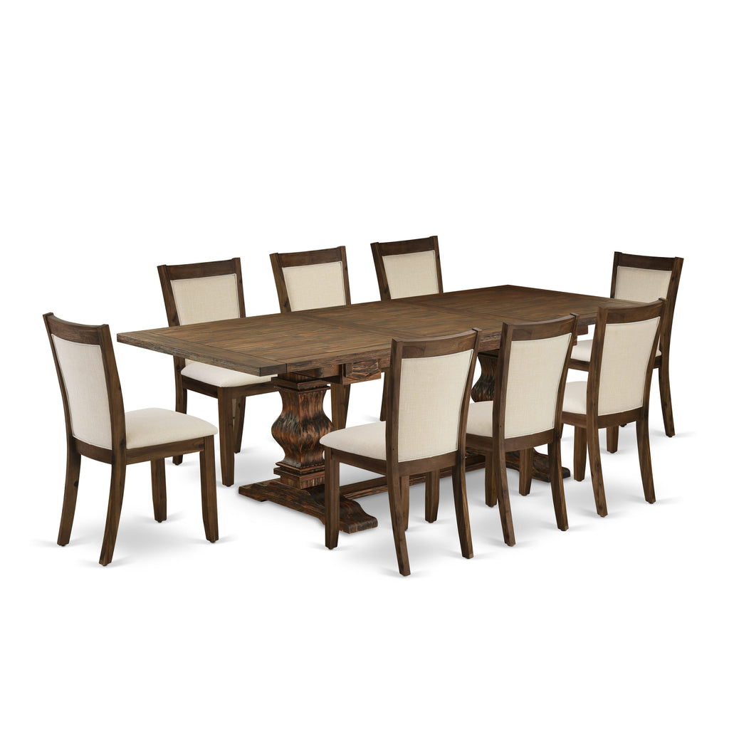 East West Furniture LAMZ9-N7-32 9 Piece Dining Room Table Set Includes a Rectangle Butterfly Leaf Kitchen Table and 8 Light Beige Linen Fabric Upholstered Chairs, 42x92 Inch, Walnut