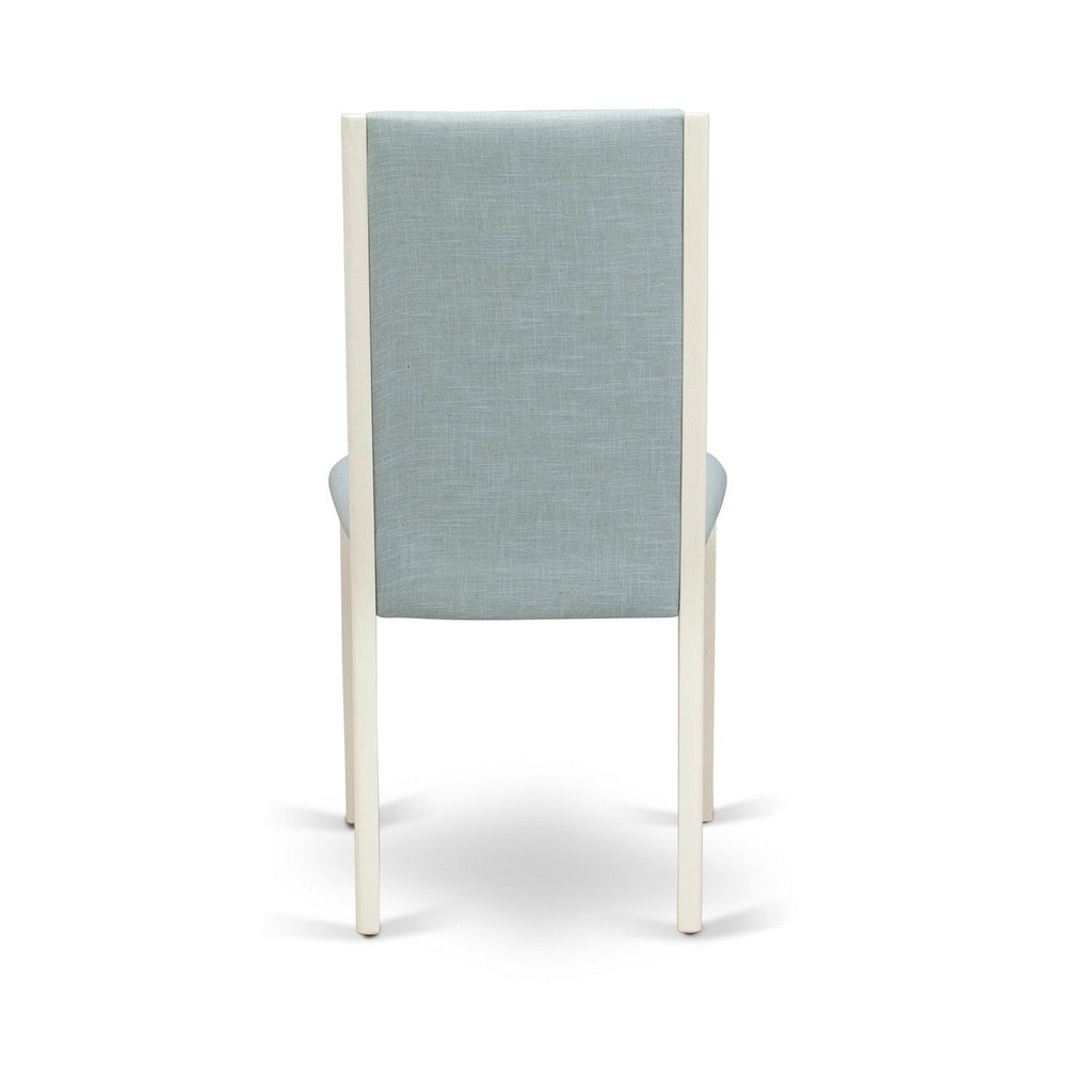 East West Furniture V027LA015-9 9 Piece Dining Set Includes a Rectangle Dining Room Table with V-Legs and 8 Baby Blue Linen Fabric Upholstered Parson Chairs, 40x72 Inch, Multi-Color