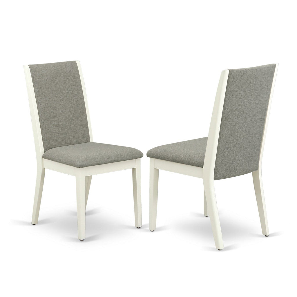 East West Furniture HLLA5-LWH-06 5 Piece Dining Set Includes a Round Dining Room Table with Pedestal and 4 Shitake Linen Fabric Upholstered Parson Chairs, 42x42 Inch, Linen White