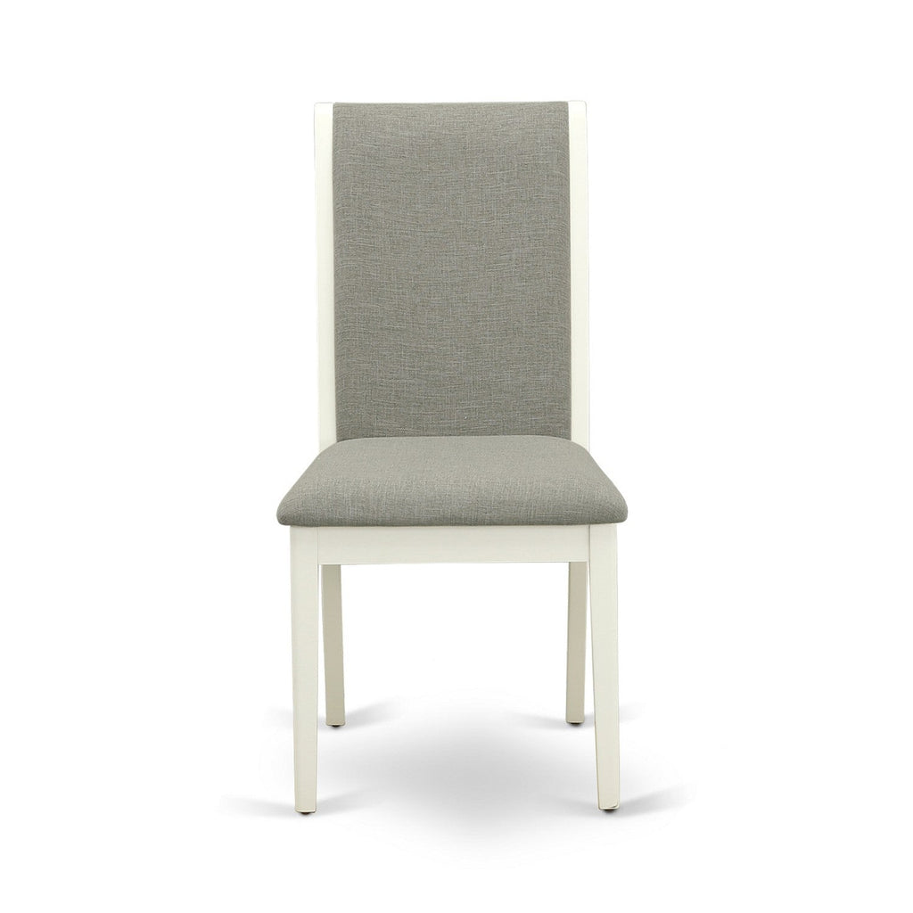 East West Furniture SULA5-LWH-06 5 Piece Dinette Set Includes a Round Dining Room Table with Dropleaf & Shelves and 4 Shitake Linen Fabric Upholstered Chairs, 42x42 Inch, Linen White