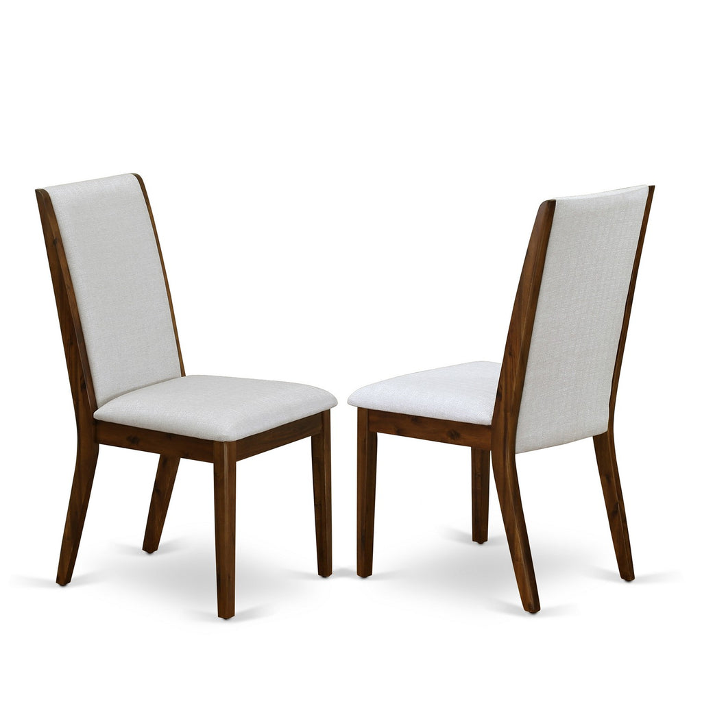 East West Furniture ANLA3-ANA-05 3 Piece Dining Set Contains a Round Kitchen Table with Pedestal and 2 Grey Linen Fabric Parsons Dining Chairs, 36x36 Inch, Natural