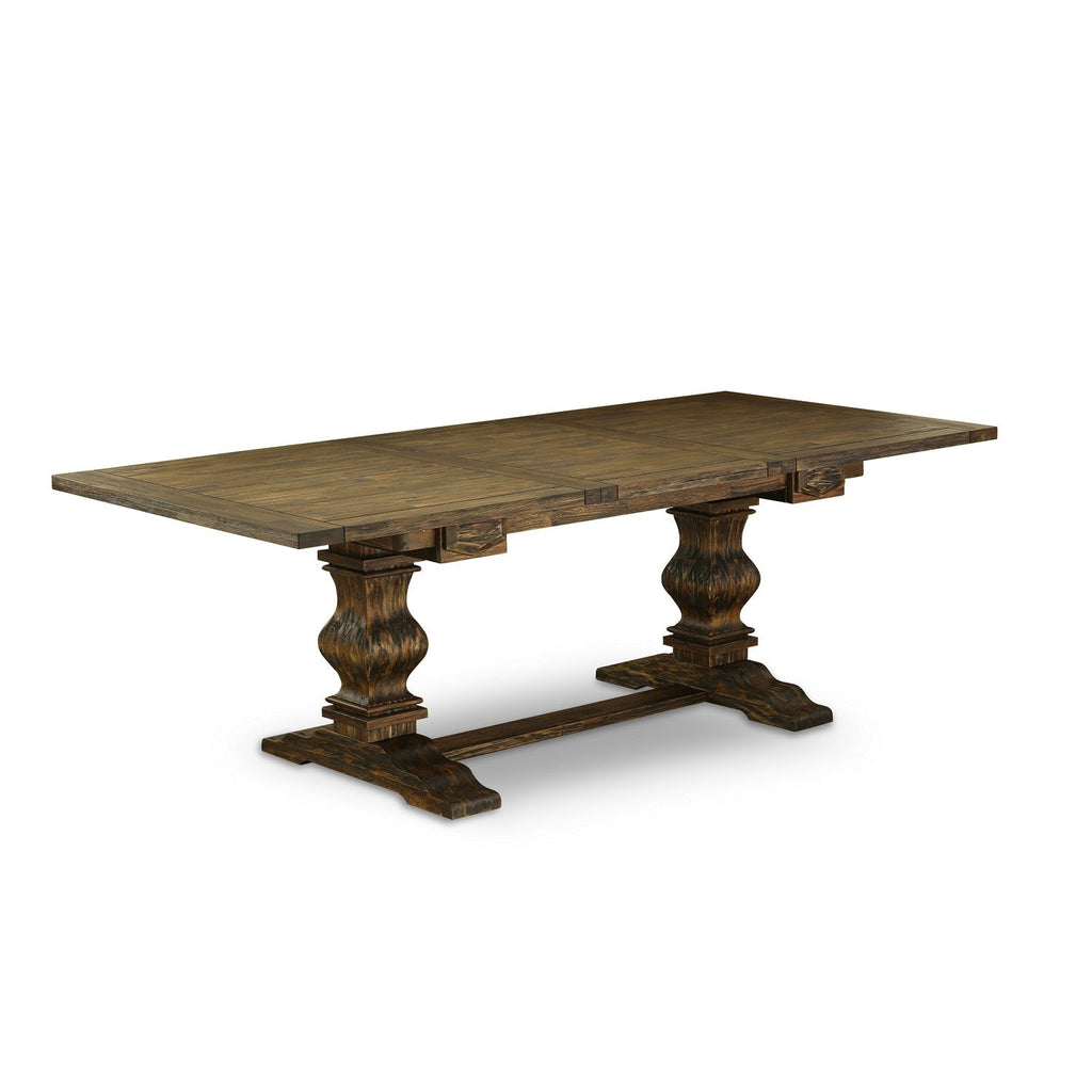 East West Furniture LAT-07-TP Lassale Dining Room Table - a Rectangle kitchen Table Top with Butterfly Leaf & Double Pedestal Base, 42x92 Inch, Jacobean