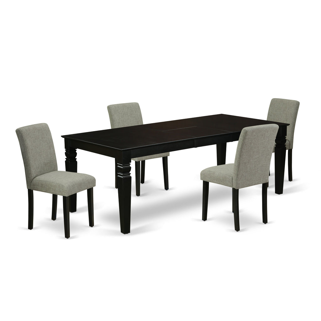 East West Furniture LGAB5-BLK-06 5 Piece Modern Dining Table Set Includes a Rectangle Wooden Table with Butterfly Leaf and 4 Shitake Linen Fabric Parsons Chairs, 42x84 Inch, Black