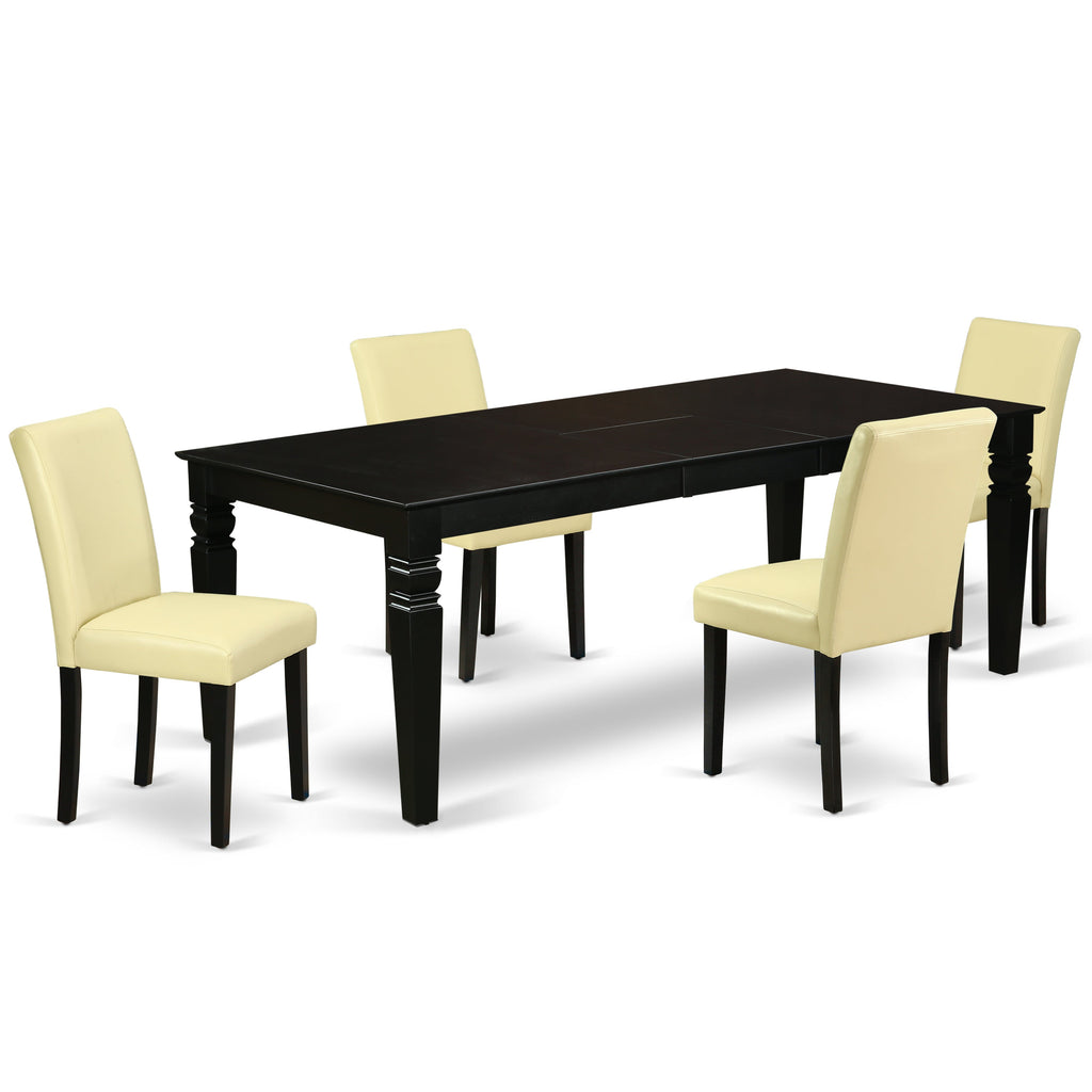 East West Furniture LGAB5-BLK-73 5 Piece Dining Set Includes a Rectangle Dining Room Table with Butterfly Leaf and 4 Eggnog Faux Leather Upholstered Parson Chairs, 42x84 Inch, Black