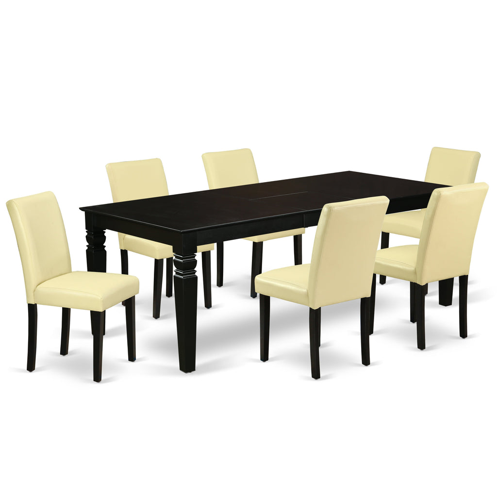 East West Furniture LGAB7-BLK-73 7 Piece Dining Set Consist of a Rectangle Dining Room Table with Butterfly Leaf and 6 Eggnog Faux Leather Upholstered Chairs, 42x84 Inch, Black