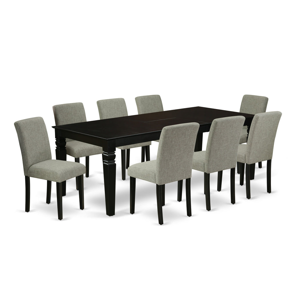 East West Furniture LGAB9-BLK-06 9 Piece Dining Room Furniture Set Includes a Rectangle Wooden Table with Butterfly Leaf and 8 Shitake Linen Fabric Parson Chairs, 42x84 Inch, Black