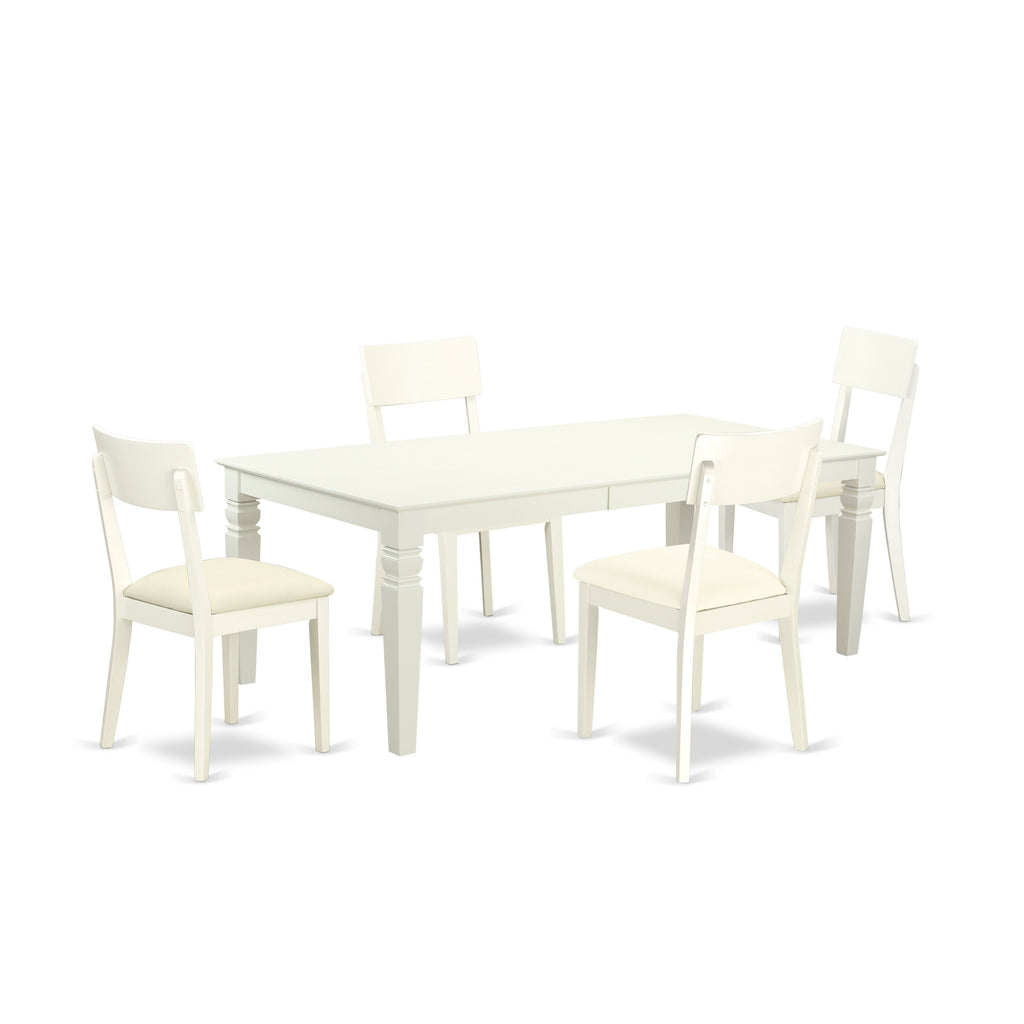 East West Furniture LGAD5-LWH-LC 5 Piece Dining Set Includes a Rectangle Dining Room Table with Butterfly Leaf and 4 Faux Leather Upholstered Kitchen Chairs, 42x84 Inch, Linen White