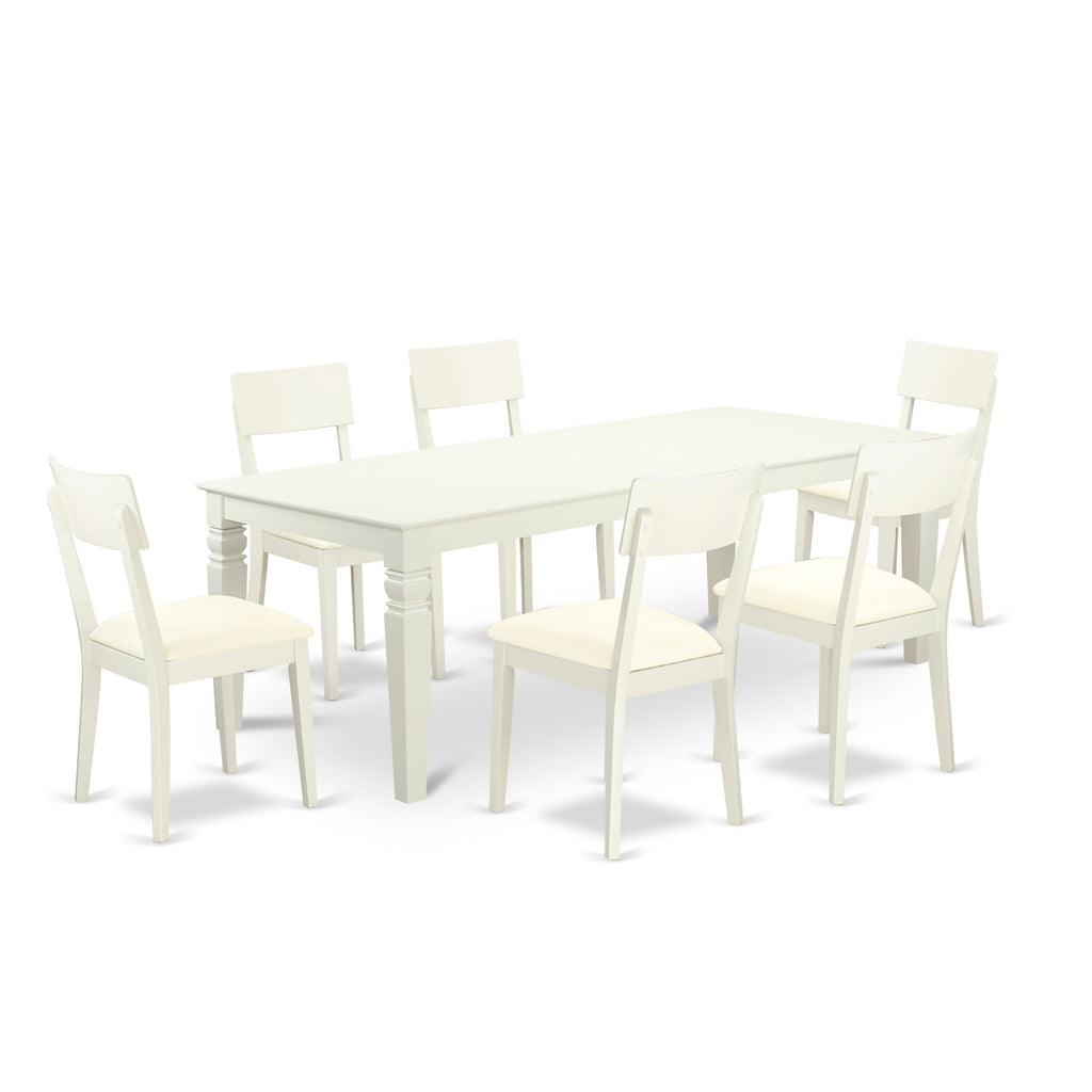 East West Furniture LGAD7-LWH-LC 7 Piece Kitchen Table Set Consist of a Rectangle Dining Table with Butterfly Leaf and 6 Faux Leather Dining Room Chairs, 42x84 Inch, Linen White