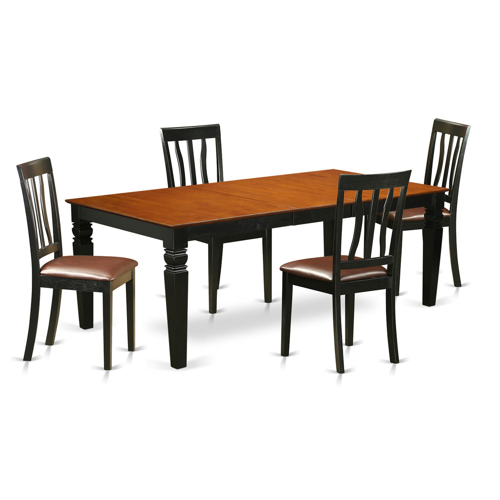 East West Furniture LGAN5-BCH-LC 5 Piece Dining Room Furniture Set Includes a Rectangle Kitchen Table with Butterfly Leaf and 4 Faux Leather Upholstered Chairs, 42x84 Inch, Black & Cherry