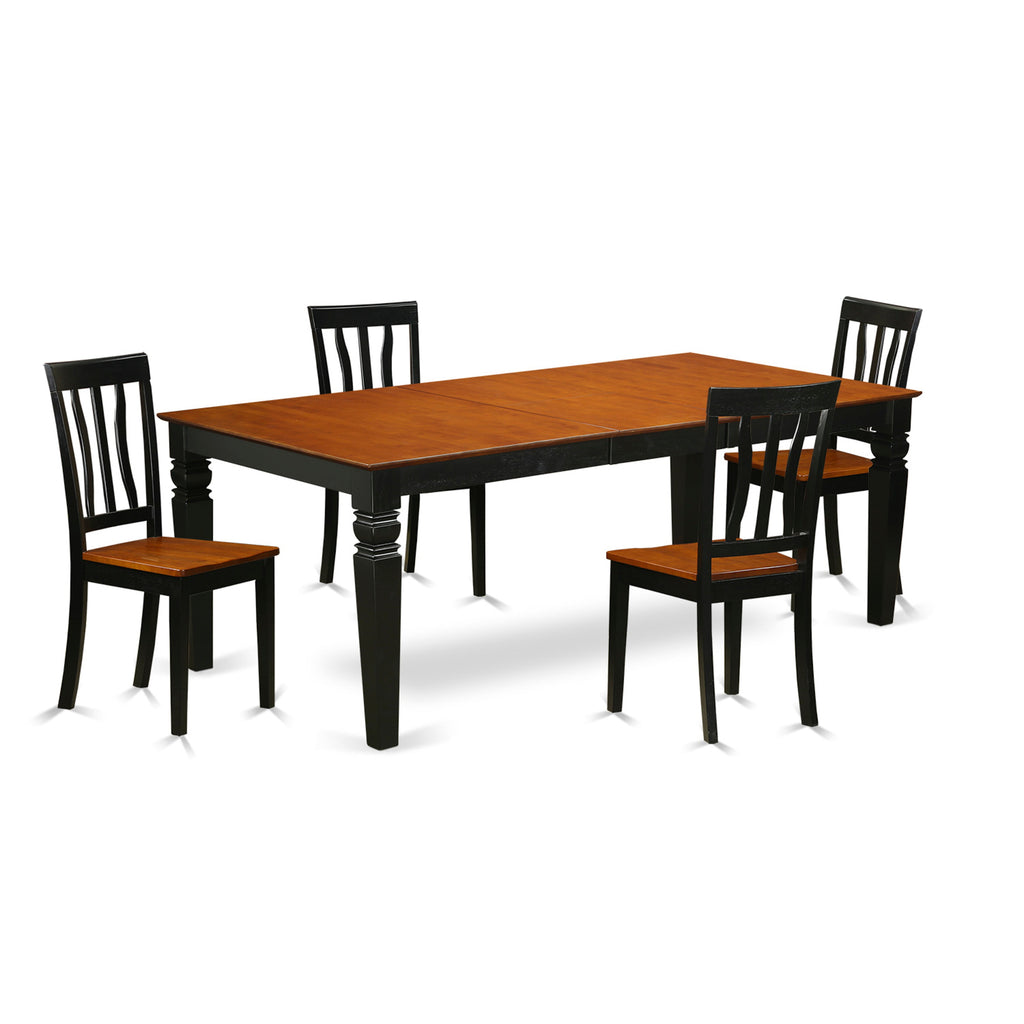 East West Furniture LGAN5-BCH-W 5 Piece Dining Room Table Set Includes a Rectangle Wooden Table with Butterfly Leaf and 4 Kitchen Dining Chairs, 42x84 Inch, Black & Cherry