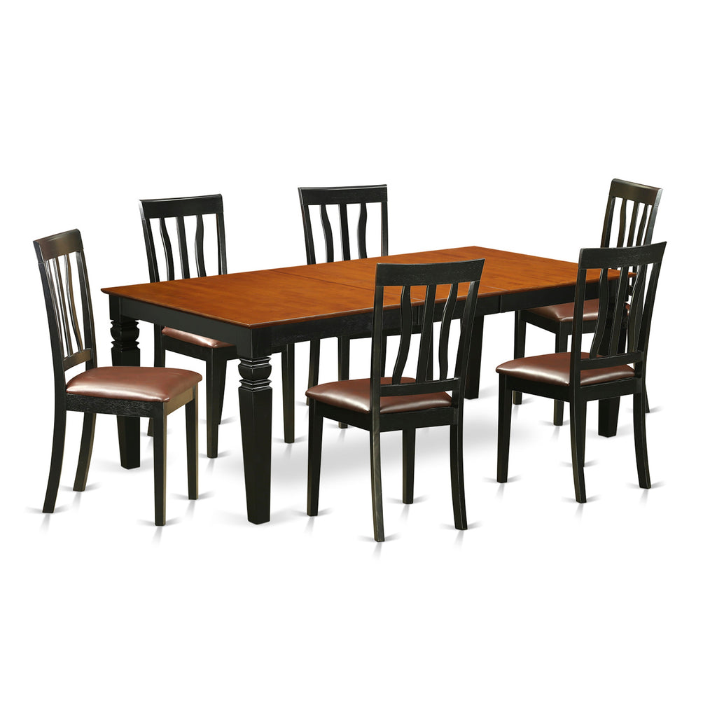 East West Furniture LGAN7-BCH-LC 7 Piece Dining Room Table Set Consist of a Rectangle Wooden Table with Butterfly Leaf and 6 Faux Leather Kitchen Dining Chairs, 42x84 Inch, Black & Cherry