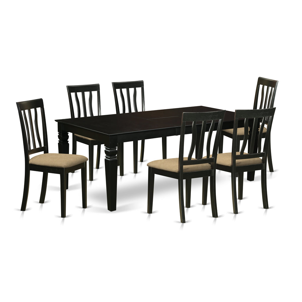 East West Furniture LGAN7-BLK-C 7 Piece Kitchen Table Set Consist of a Rectangle Dining Table with Butterfly Leaf and 6 Linen Fabric Dining Room Chairs, 42x84 Inch, Black