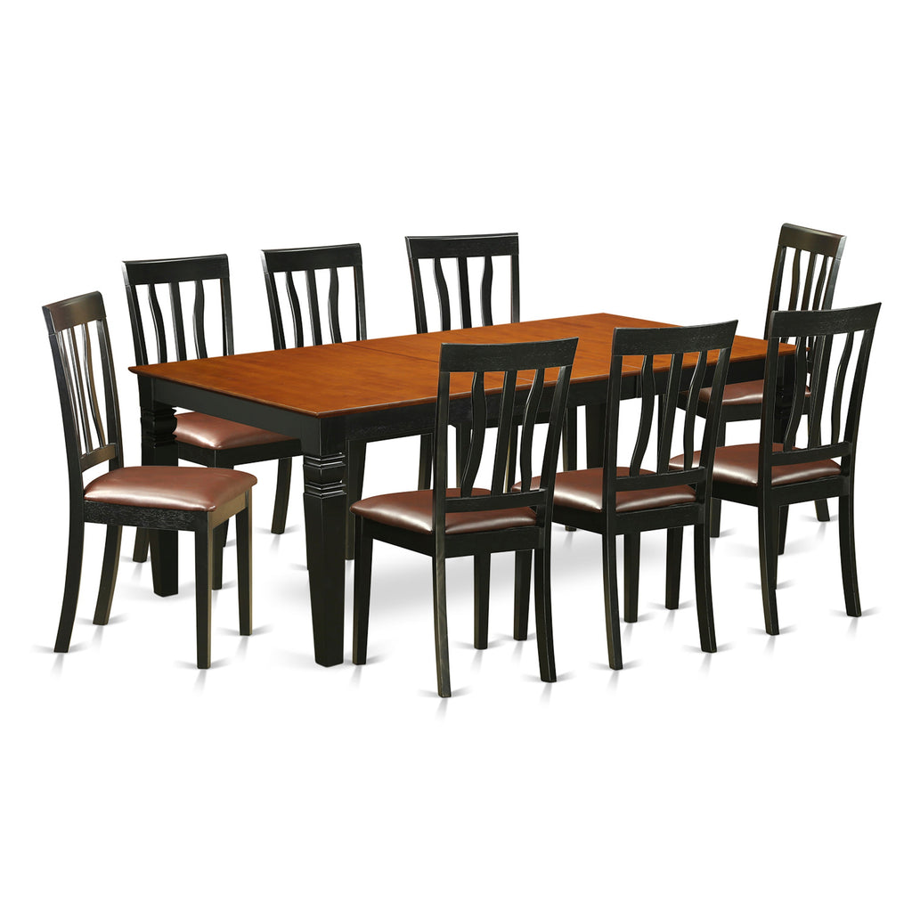East West Furniture LGAN9-BCH-LC 9 Piece Kitchen Table & Chairs Set Includes a Rectangle Dining Room Table with Butterfly Leaf and 8 Faux Leather Upholstered Chairs, 42x84 Inch, Black & Cherry