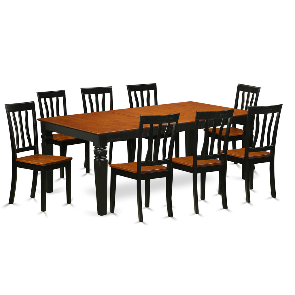 East West Furniture LGAN9-BCH-W 9 Piece Dining Table Set Includes a Rectangle Dining Room Table with Butterfly Leaf and 8 Wooden Seat Chairs, 42x84 Inch, Black & Cherry