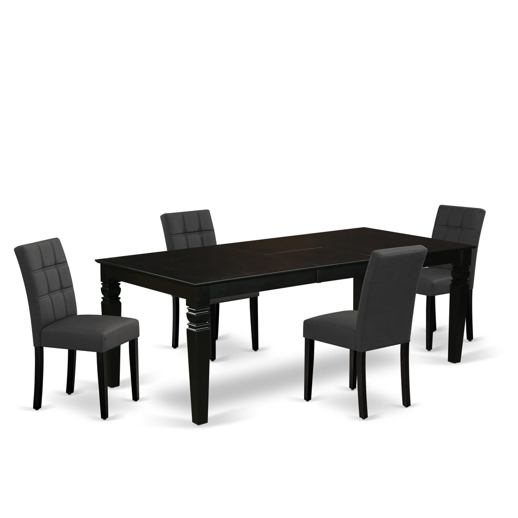 East West Furniture LGAS5-BLK-12 5 Piece Kitchen Table Set consists A Modren Table and 4 Dark Gray Faux Leather Dining Chairs with Stylish Back- Black Finish