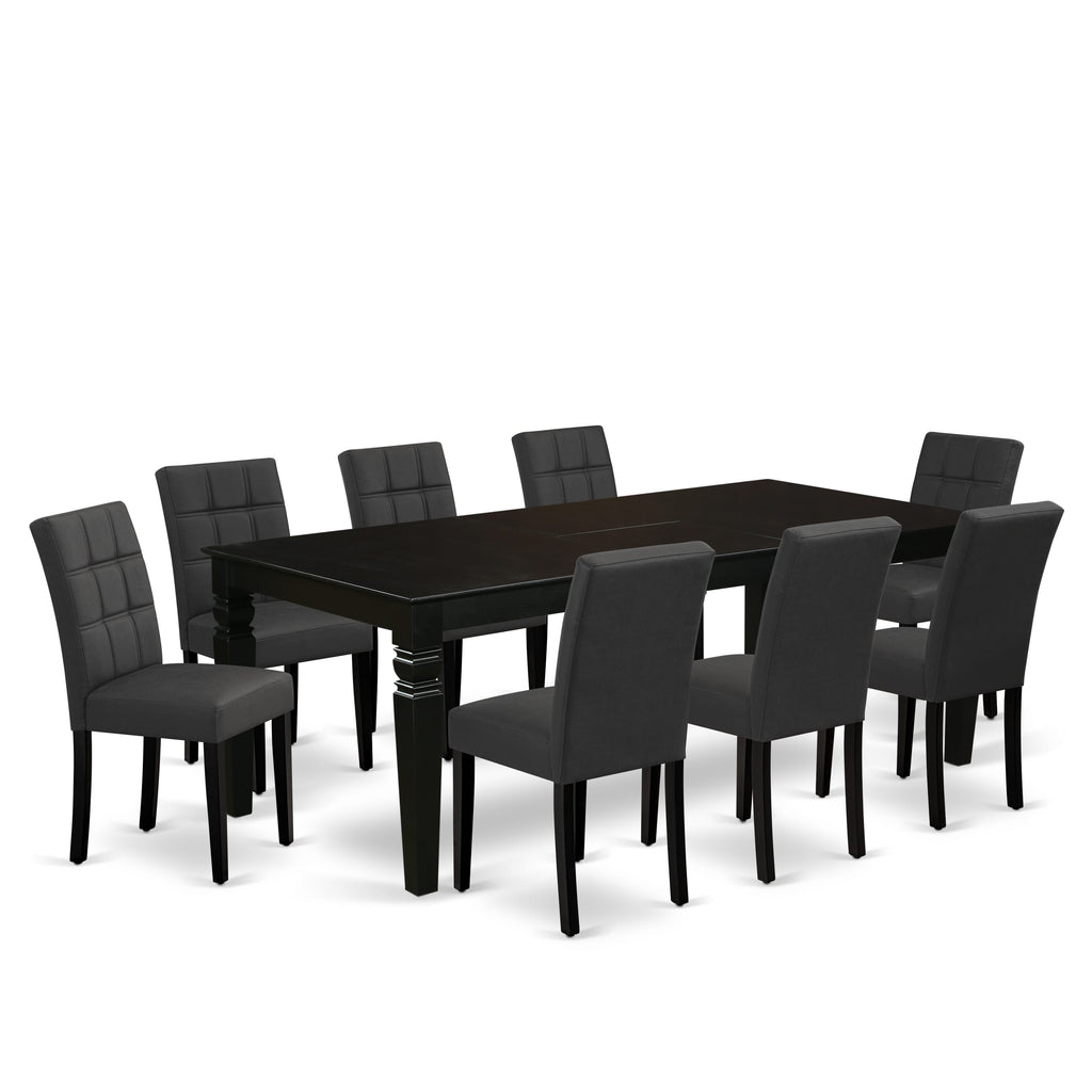 East West Furniture LGAS9-BLK-12 9 Piece Dining Table Set Kitchen Includes A Kitchen Table and 8 Dark Gray Faux Leather Modren Chairs with Stylish Back- Black Finish